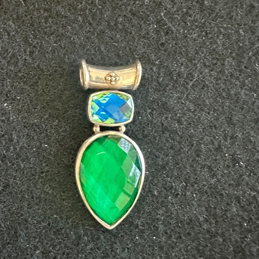Sajen 925 Sterling Silver Green AB Carribean quartz Pear Pendant